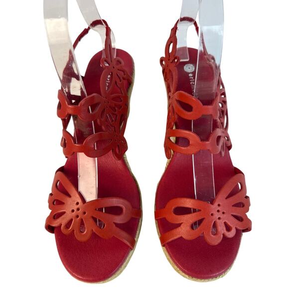 Eric Michael Sandal Jillian Wedge EU39 US 8.5-9 Espadrille Red Leather Floral - Picture 2 of 10